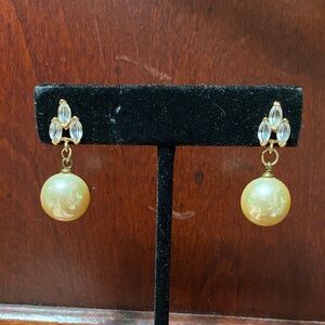 Elegant vintage Roman Gold and Crystal pearl Drop Earrings